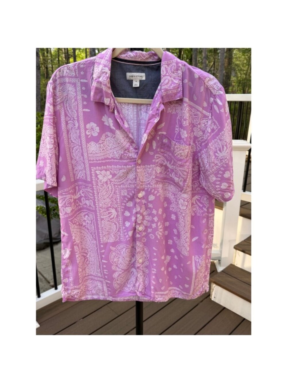 Sun + Stone Paisley Casual Button Down Shirt Lavender White - Size L (EUC)